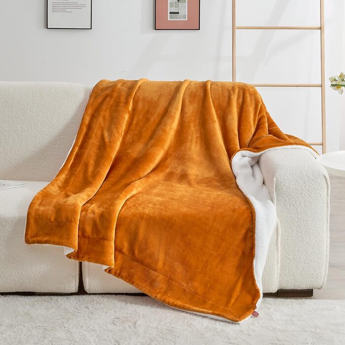 Плед Sherpa з двостороннього флісу, теплий плед для дивана/крісла, м'який плед з флісу для вітальні (220 x 240 см, Горіх)