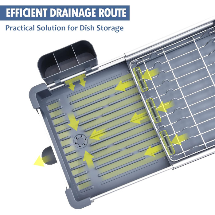Стійка для посуду KINGRACK: розширювана, з нержавіючої сталі, з підставкою для столових приборів, антиковзаюча, сірого кольору