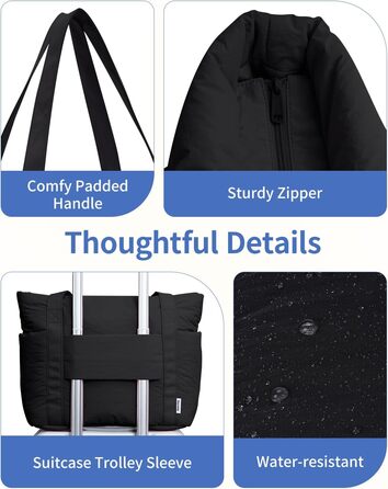 Сумка жіноча Narwey Shopper велика, легка для роботи, школи, університету, сумка-тоут з багатьма відділеннями, чорна