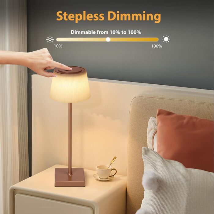 Світлодіодна настільна лампа Aigostar акумуляторна бездротова, з димером та 3 режимами кольору, водонепроникна IP54 для дому та саду (темно-коричнева)