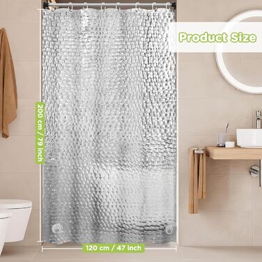 Шторка для душу OTRAKI 200 x 200 см, антигрибкова, EVA, прозора, PVC-free, екологічна, з кільцями, водонепроникна, напівпрозора, 12 кілець