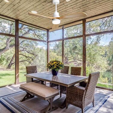 Стеляний вентилятор Sofucor з дистанційним керуванням, дерев'яний вентилятор з 3 лопатями, 132 см, тихий, 6 швидкостей, таймер, DC двигун, режим літо/зима для спальні (з підвісом та кріпленням, натуральне дерево)