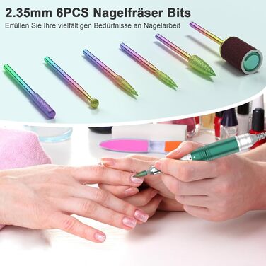 Електричний фрезер для нігтів 6 в 1: манікюрний набір з LED дисплеєм, 35000 об/хв, для гель, акрил, Shellac. Підходить для початківців та професіоналів (Зелений)