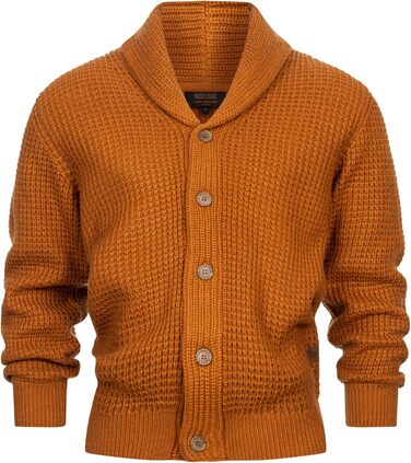 Чоловічий кардиган Indicode INBrandox з коміром-шарфом та кнопковою застібкою | Дріб'язковий кардиган для чоловіків (M, Карамель)