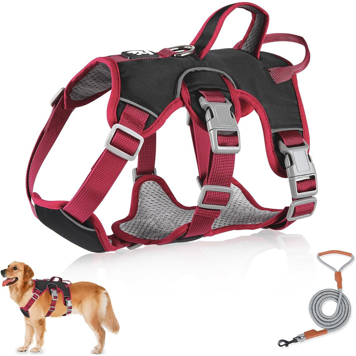 Нашийник для собак з повідком, анти-тяга, безпечний, для маленьких та середніх порід (Чорний, M)