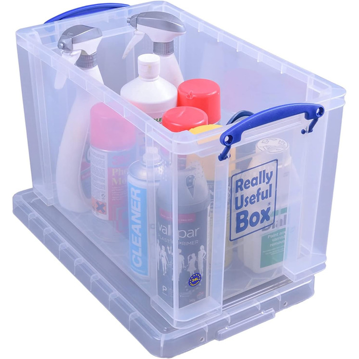 Really Useful Plastic Storage Box, lightweight, robust, stackable, 24 Liters, 290 x 465 x 270 mm, transparent