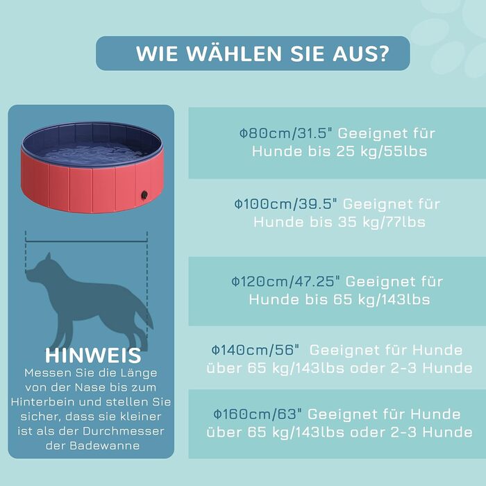 PawHut Dog Bath Tub Dog Pool Bathtub Swimming Pool Water Pool for Dogs 120 x 30 cm (Red+dark blue, 100L x 100W x 30H cm)