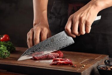 XINZUO ніж кухарський Дамаск 21.5см, Kiritsuke Gyuto, професійний, сталь G10, магнітний чохол, серія Feng