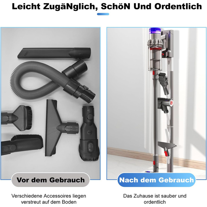 Підставка для пилососів Dyson V7, V8, V10, V11, V15, G5, V12slim, CISSIYOG, з 4 гачками, без свердління, для зберігання пилососа та аксесуарів, приховане кабельне рішення