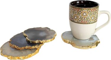 Natural agate coaster set, for bar, beer, coffee, tea, set of 4, perfect table accessory, tableware (natural gray)