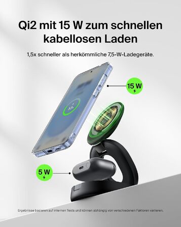 Бездротова зарядна станція 2-в-1 Belkin BoostCharge Qi2 15W MagSafe для iPhone 17, AirPods, Pixel, з блоком живлення 30W, чорна