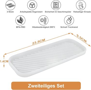 Тримач для мила з силікону для раковини, органайзер для кухні, ванної, туалетного столика, столу, зберігання губки, мила, щітки, макіяжу, пляшки, довговічний, 2 шт. (23.5 x 9.5 x 1.4 см, прозорий)