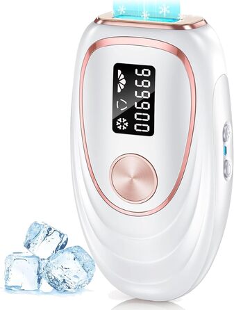 Пристрій для епіляції IPL Haarlosy з охолодженням, 5 рівнів потужності, 999,900 імпульсів світла, для жінок та чоловіків, обличчя, під пахвами, ноги, тіло (білий)