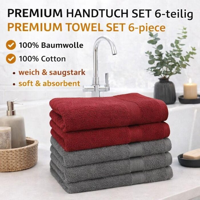 Набір рушників Betz Premium 6 шт, 50x100 см, 100% бавовна, 470 г/м², м'які та гігроскопічні, Oeko-TEX, колір старе рожеве/антрацит