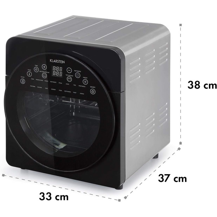 Klarstein AeroVital easy touch Hot Air Fryer - 1700 W Hot Air Fryer, Air Fryer with XXL Volume: 14 Liters, 16 Programs, Cool touch housing, 60 min Timer, 8 h Drying Function, metallic