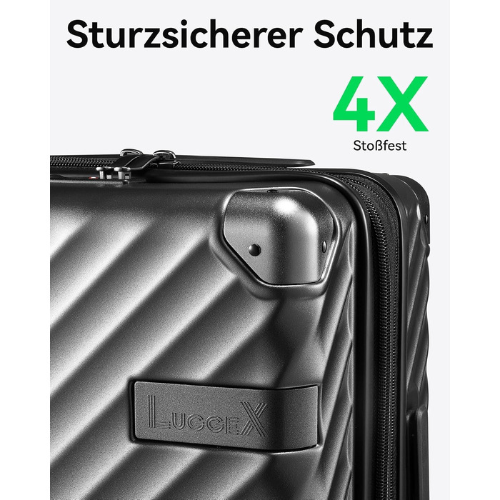 LUGGEX Carry-on Suitcase Hard Shell with Wheels - Expandable to 38L - Robust Polycarbonate for Stress-Free Travel (Black, 55*35*23CM)