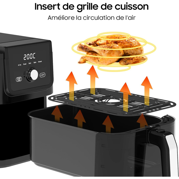 Iceagle Dual Chamber Hot Air Fryer 10L - XXL Hot Air Fryer 2600W, Air Fryer with 2 Baskets, 8 Programs, Oil-Free Hot Air Fryer, Match Cook & Smart Finish Function, including Recipe Book 10L Dual