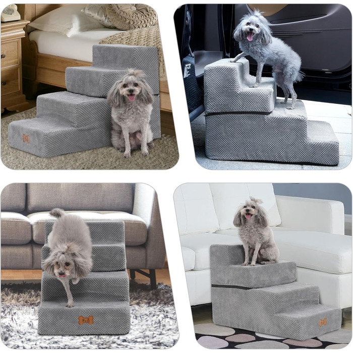 Сходинки для собак маленьких порід, 4 сходинки, 44 см, знімні, миючіся, з м'якого пінополіуретану, антиковзні, для ліжка/дивану/автомобіля