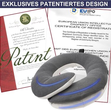 Подушка для шиї BUYUE для подорожей, 360° підтримка голови, сон у дорозі, комплект з маскою для очей, навушниками та чохлом (для дорослих, сіра, до 45 кг)