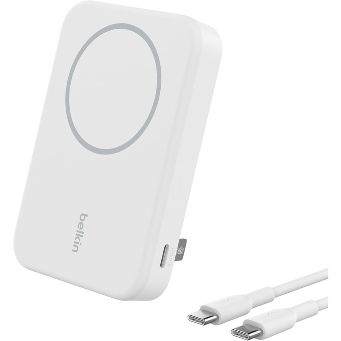 Belkin BoostCharge Pro Powerbank 10000mAh з Qi2, MagSafe, вбудований стійка, для iPhone 17, Air, 16, 15, 14, Pixel та інших – білий