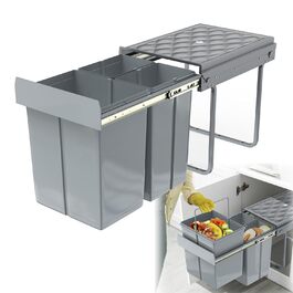 Вбудований контейнер для сміття HENGMEI з висувними ящиками для сортування, сірий (1x20L + 2x10L)