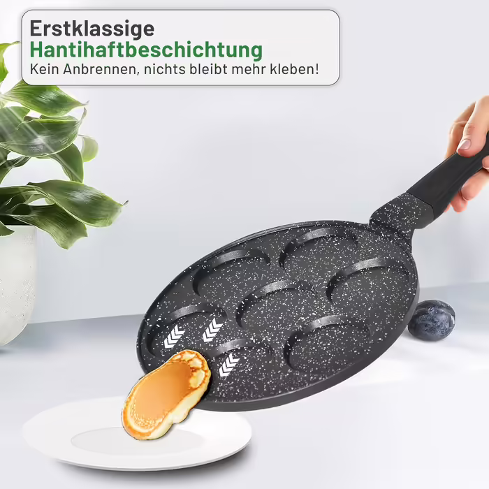 Amalindo Pancake Pan Induction, 4 Holes, Pancake Mold, Fried Egg Pan, Pancake Maker, Poffertjes Maker, Non-Stick Pan, Egg Pan, Fried Egg Pan, Pancake Pan, Ø26cm (7 Hole Black)