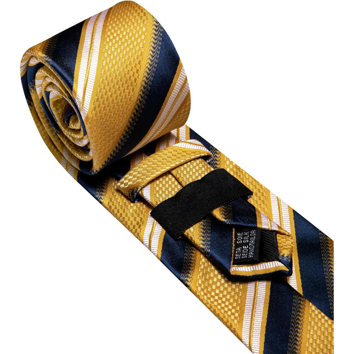 Чоловічий подарунковий набір: краватка в смужку, краватки-кліпса, кишеньковий хустинка, запонки, золото, темно-синій, для весілля, ділових зустрічей, свят