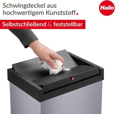 Відро для сміття Hailo Big-Box Swing XL 52 л, сталевий, самозакривний, з кріпленням для мішка, срібний, німецька якість