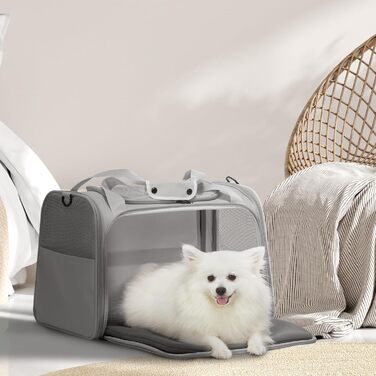Транспортна переноска для котів та маленьких собак Petfit, сіра, L - легка переноска для подорожей літаком з ремінним кріпленням та розширюваним килимком