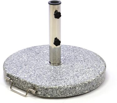 Nexos Parasol Stand Granite Round Grey with Reducing Rings Stainless Steel Sleeve Handle Wheels Ø 40 cm 20 kg For Umbrellas up to 2m