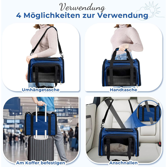 Транспортна сумка для кота та собаки, переноска для собак, складана переноска для котів, портативна переноска, до 5 кг, для середніх собак та котів (M, L 43 x B 28 x H 28 см, темно-синій)