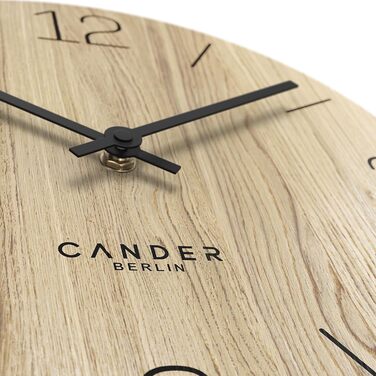 Cander Berlin MNU 2725 D Wall Clock Wood Silent 25 cm Modern Oak Veneer Vintage No Ticking Sounds Kitchen Living Room Analog