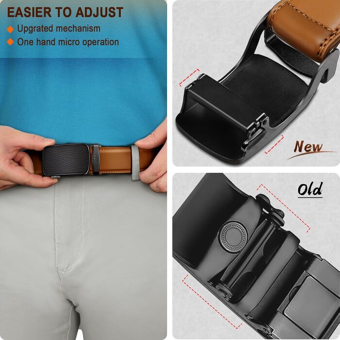 Чоловічий шкіряний ремінь KEMISANT з автоматичною пряжкою, 35 мм, без дірок, регульований, 140-160 см