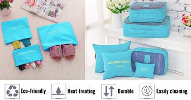 Органайзер для валізи Vicloon 8-в-1: комплект для подорожей, водонепроникні сумки для одягу, взуття та косметики (світло-блакитний)