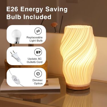 Стійлова лампа Dawnwake для спальні та вітальні з дерев'яним цоколем, LED-освітлення