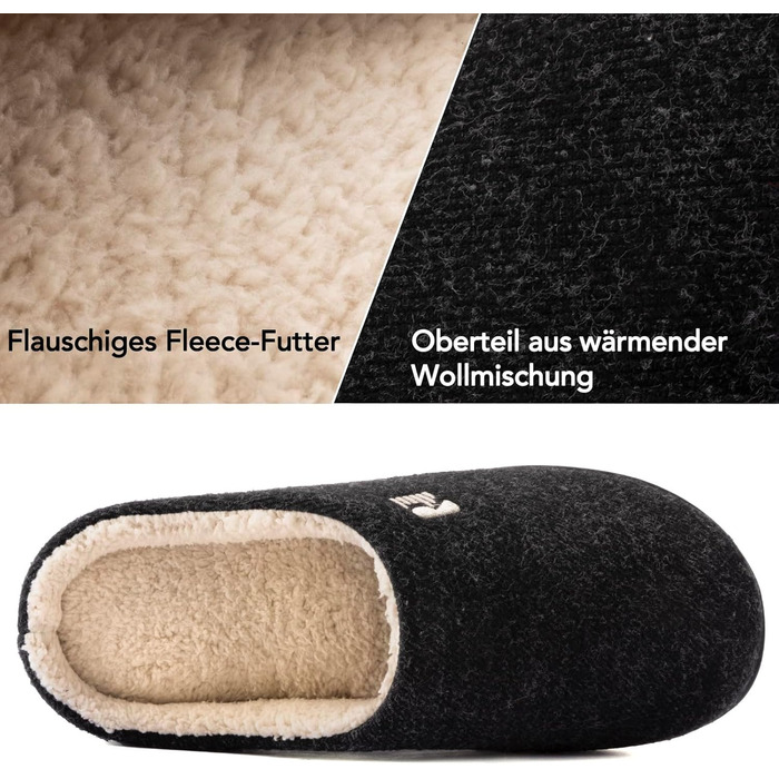 Чоловічі домашні капці RockDove з шерстяною підкладкою та піною Memory Foam, розмір 44-45 EU, чорні