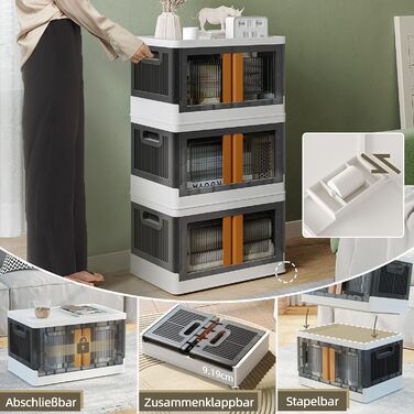 NETEL Storage Box with Lid Large, Stackable Storage Boxes 72L 4 Pack, Plastic Storage Boxes, Transparent Stackable Boxes with Lid, Foldable Storage Box with Door and Wheels