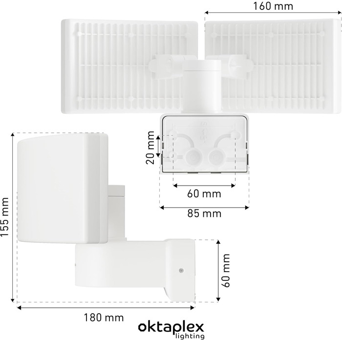 Oktaplex Cali Dos Outdoor Lamp, rotatable/tiltable, 3000K Warm White, 40W Wall Lamp, IP65 LED Outdoor Steel Housing, White, 230V Outdoor Light