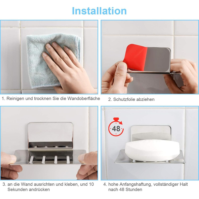 Тримач для мила без свердління, нержавіюча сталь, самоклеючий, корзина для мила, мильниця настінна для губок, щіток, мила, мильниця на стіну з 3M клейкою подушечкою для ванної кімнати, кухні, балкону, сріблястого кольору