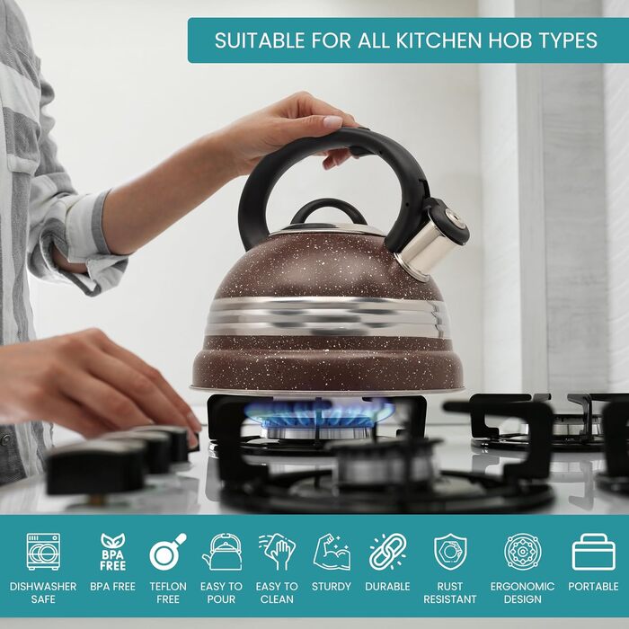 Чайник Belle Vous 3л з нержавіючої сталі для плити/індукції - Білий текстурований дизайн