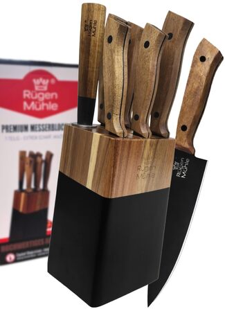 Набір ножів Rügen Mühle Premium, 7 предметів, дерев'яний блок з акації, нержавіюча сталь, чорно-коричневий