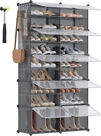 SONGMICS 10-Tier Shoe Rack, Shoe Cabinet, 30 x 40 x 30 cm per compartment, narrow, with doors, steel frame, plastic, for hallway, bedroom, entrance area, LPC035B01 (10 tiers (83B x 156H cm), Slate Grey)