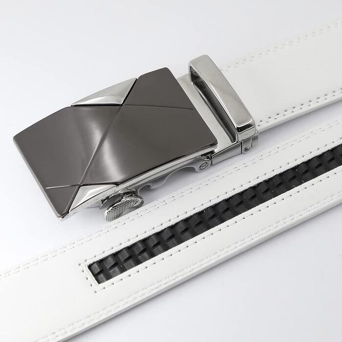 Чоловічий шкіряний ремінь на пряжці з автоматичним закриттям, 35 мм, білий, 110 см (розмір 33'-39'), 130 см (розмір 41'-44')