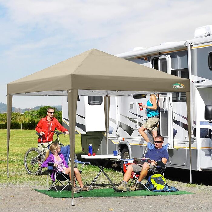 COBIZI Gazebo 3x3 Waterproof Folding Gazebo with 4 Side Walls Outdoor Folding Gazebo Stable UV Protection 50+ Pop-Up Garden Gazebo Party Tent for Outdoors, Garden, Party, Wedding, Market (Khaki, 3x3m)
