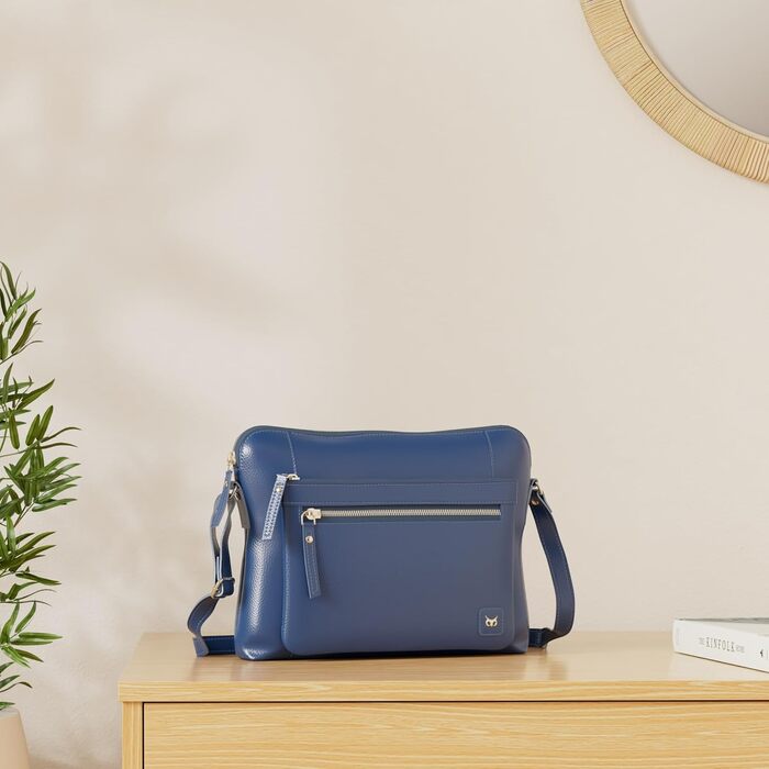 Сумка через плече Wise Owl з натуральної шкіри: жіноча та чоловіча, маленька сумка-кросбоді, 5 відділень, колір сапфіровий блакитний, шкіра наппа