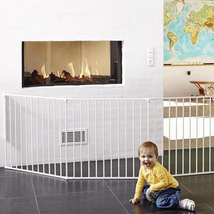 BabyDan Flex XXL – захисне бар'єр для каміну та сходів, перегородка для кімнати, білий, 90-350 см, Данія