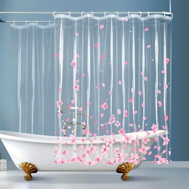 Прозора штора для ванної кімнати Blumen 180x200 см з гачками, антигрибкова, водонепроникна EVA