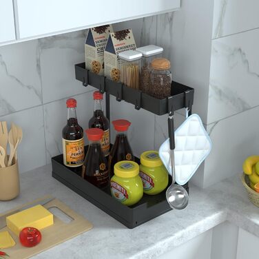 Under Sink Organizer, Bathroom Organizer, 2-Tier Sliding Cabinet Organizer, Narrow Space Under the Sink, Organizer and Storage for Kitchen, Bathroom