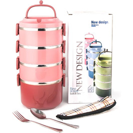 SANQIAHOME 4-Layer Multi-Layer Stackable Stainless Steel Lunch Box, Leak-Proof, Pink