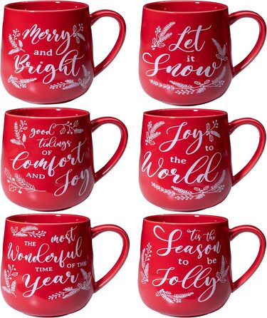 Керамичні чашки для кави LEHAHA, 4 шт., червоні, з різдвяним дизайном, з порцеляни, для кави, молока, чаю, гарячого шоколаду, підходить для миття в посудомийній машині та використання в мікрохвильовій печі